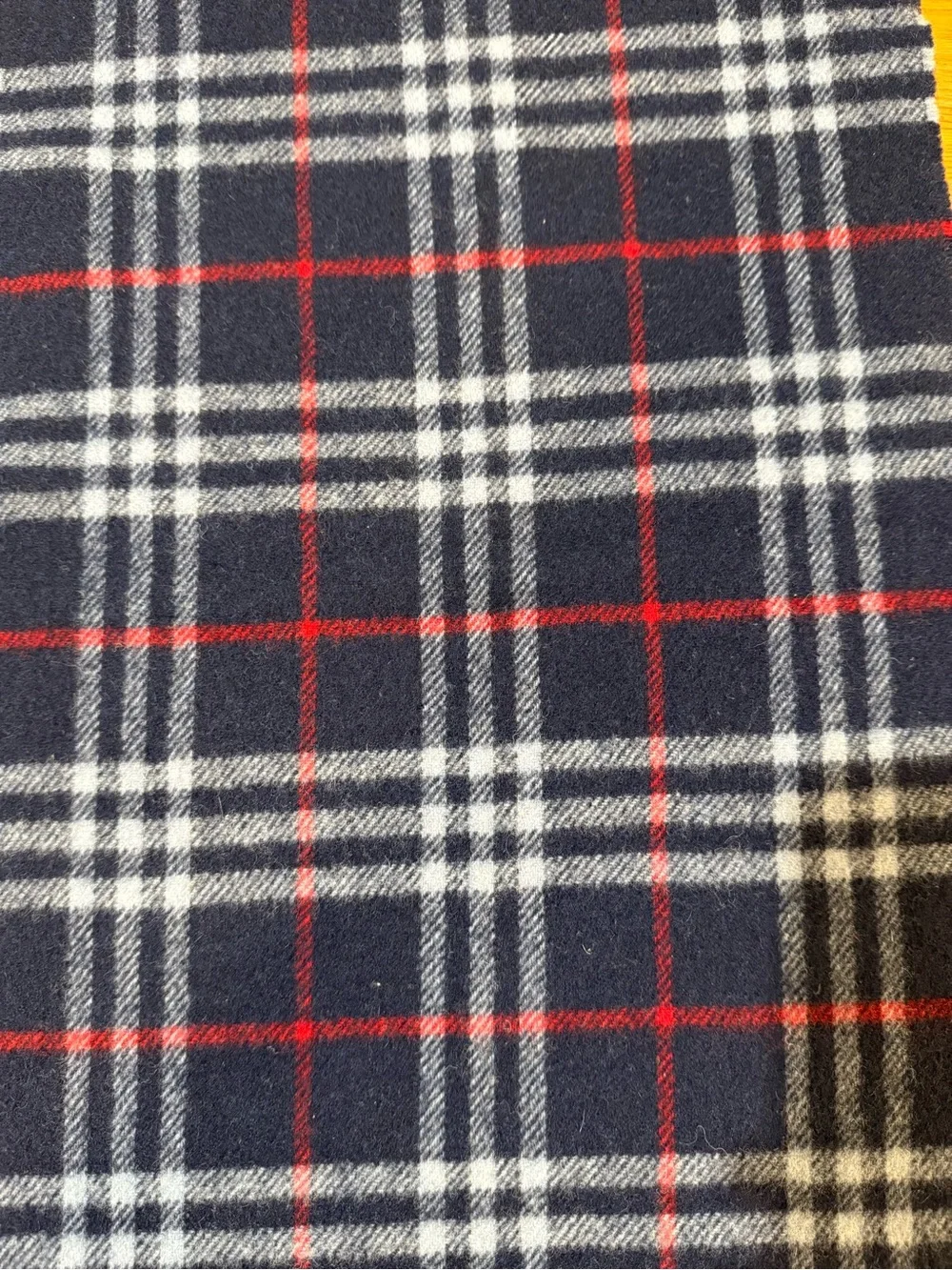 Vintage Burberrys of London Navy Check Lambswool Scarf Made in England Plaid